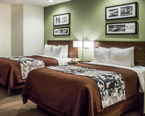 2 Betten in einem Hotelzimmer mit grünen Wänden in der Unterkunft Sleep Inn in Summersville
