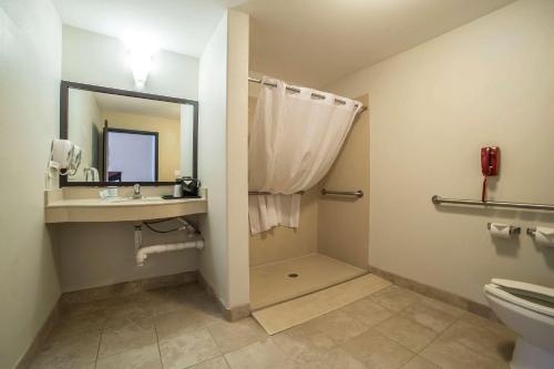 道格拉斯Sleep Inn & Suites Douglas的带水槽、马桶和镜子的浴室