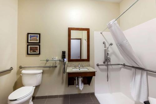 a bathroom with a toilet and a sink at Comfort Inn & Suites Near University of Wyoming in Laramie