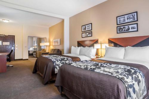 道格拉斯Sleep Inn & Suites Douglas的有两张床和一张书桌的酒店房间