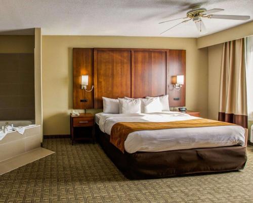 a hotel room with a large bed and a tub at Comfort Suites Georgetown in Georgetown