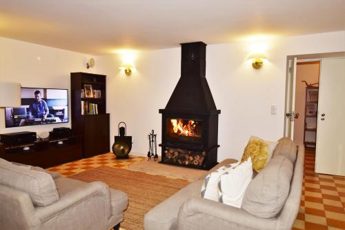 a living room with two couches and a fireplace at Tapada da Rabela - Reserva Natural in Marvão