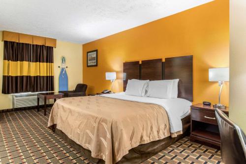 a hotel room with a large bed and a desk at Quality Inn Grand Rapids Near Downtown in Grand Rapids