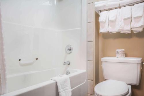 a bathroom with a toilet and a tub and a sink at Comfort Inn & Suites Langley in Langley