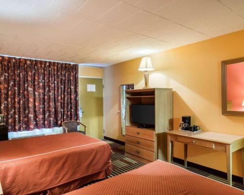 ニューアークにあるRodeway Inn Newarkのベッドとテレビが備わるホテルルームです。