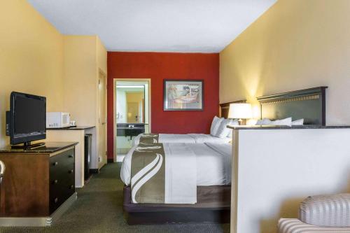 a hotel room with a bed and a television at Mi Casa Hotel in Orlando
