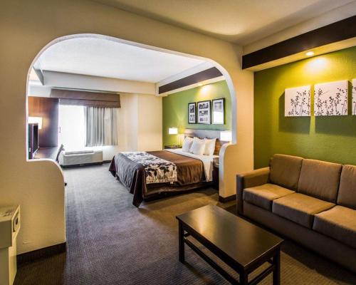 奧蘭多的住宿－奧蘭多機場司麗普旅館&套房酒店，酒店客房,配有床和沙发