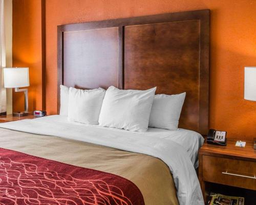 a bedroom with a large bed with a wooden headboard at Comfort Inn & Suites Lakeland North I-4 in Lakeland