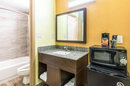 a bathroom with a sink and a microwave and a tub at Rodeway Inn Tampa Fairgrounds-Casino in Tampa
