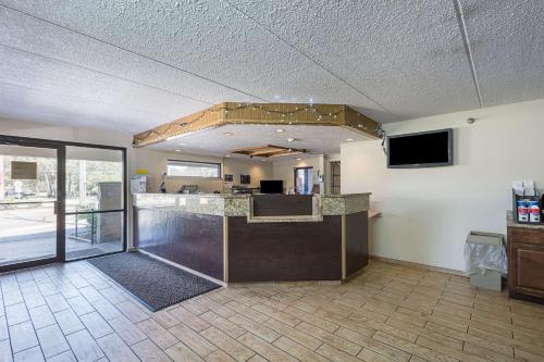 um quarto grande com um balcão e uma cozinha em Rodeway Inn Tampa near Busch Gardens-USF em Tampa
