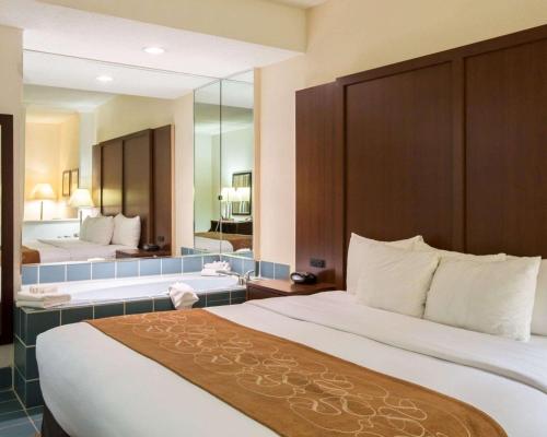 a hotel room with a large bed and a large mirror at Comfort Suites Cumming-Atlanta near Northside Hospital Forsyth in Cumming