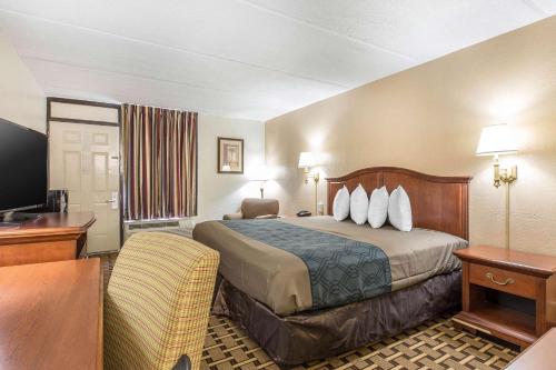 um quarto de hotel com uma cama e uma televisão em Econo Lodge Midtown em Savannah