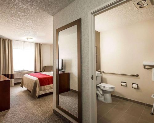 a hotel room with a bed and a toilet at Quality Inn in Pocatello