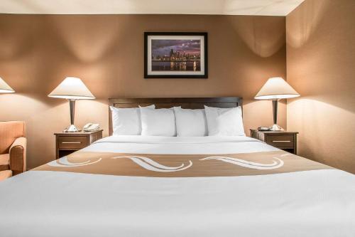 Habitación de hotel con 1 cama grande y 2 lámparas en Quality Inn Elgin I-90, en Elgin