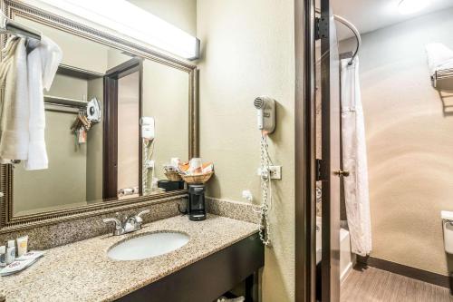 a bathroom with a sink and a mirror at Comfort Inn Convention Center-Chicago O'hare Airport in Des Plaines