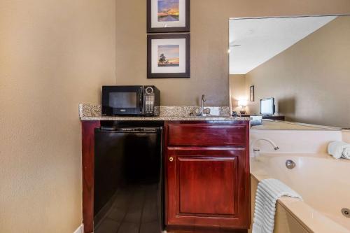 a small kitchen with a microwave and a black dishwasher at Comfort Inn & Suites Mishawaka-South Bend in South Bend
