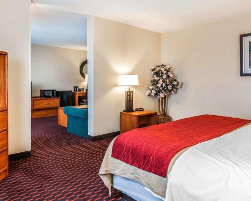 a hotel room with a bed with a red blanket at Comfort Inn Avon-Indianapolis West in Avon
