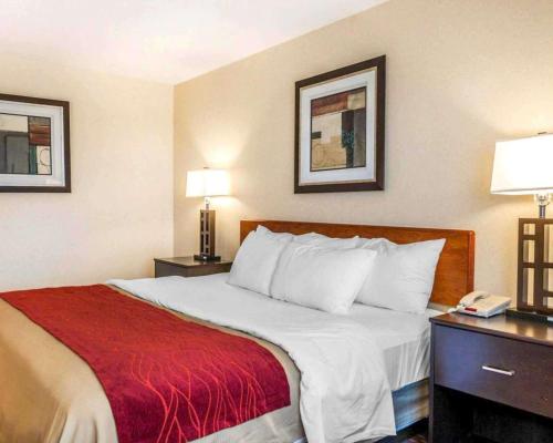 a hotel room with a bed with a red blanket at Comfort Inn Avon-Indianapolis West in Avon