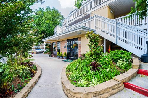 a sidewalk in front of a building with plants at Quality Inn Oceanfront in Ocean City