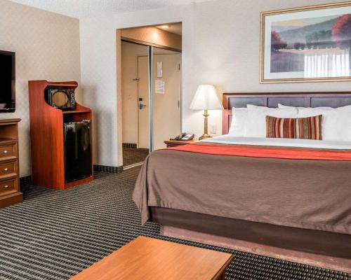 Un pat sau paturi într-o cameră la Comfort Inn Utica