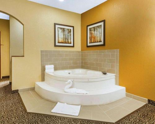 La salle de bains est pourvue d'une baignoire avec un cygne. dans l'établissement Comfort Suites, à Ramsey