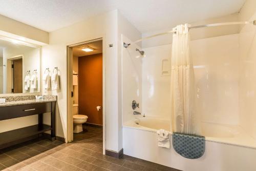 La salle de bains est pourvue d'une douche, d'une baignoire et de toilettes. dans l'établissement Sleep Inn Springfield South I60 near Medical District, à Springfield