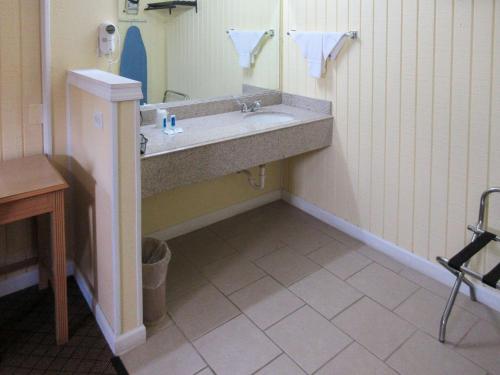 een badkamer met een wastafel en een toilet bij Rodeway Inn in Kansas City