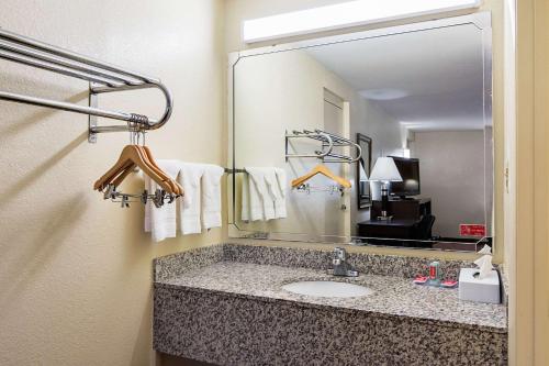 a bathroom with a sink and a large mirror at Econo Lodge Research Triangle Park in Durham