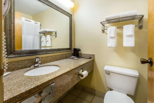 a bathroom with a sink and a toilet and a mirror at Quality Inn West of Asheville in Canton