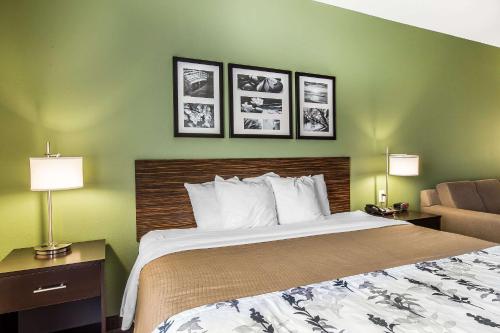 a hotel room with a bed and a chair at Sleep Inn & Suites Mount Olive North in Mount Olive
