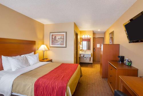 a hotel room with a bed and a flat screen tv at Quality Inn York in York