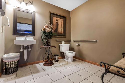 a bathroom with a toilet and a sink at Rodeway Inn in Holdrege