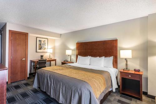 a hotel room with a large bed and two lamps at Comfort Inn SW Omaha I-80 in Omaha