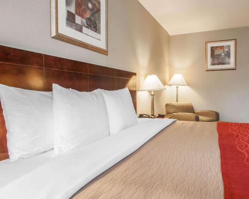 a large bed with white pillows in a hotel room at Avon Hotel - Toms River in Toms River