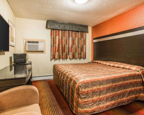 a hotel room with a bed and a television at Rodeway Inn in Belleville