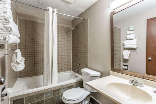 uma casa de banho com um WC, um lavatório e uma banheira em Rodeway Inn em Farmington