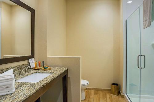 a bathroom with a sink and a toilet and a mirror at The Hotel at Sunland Park Casino El Paso, Ascend Hotel Collection in El Paso