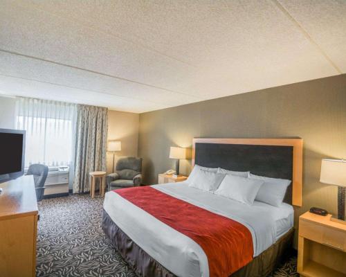 a hotel room with a large bed and a television at Comfort Inn - NYS Fairgrounds in Syracuse