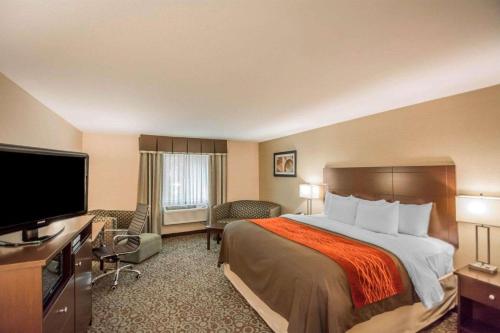 een hotelkamer met een bed en een flatscreen-tv bij Quality Inn in Corning