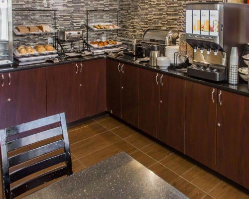 una cocina con una encimera con aasteryasteryasteryasteryasteryasteryasteryasteryasteryasteryasteryastery en Rodeway Inn Bronx Zoo, en Bronx