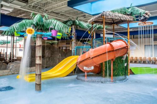 einen Wasserpark mit Rutsche und Wasserrutschen in der Unterkunft Quality Inn & Suites Palm Island Indoor Waterpark in Batavia