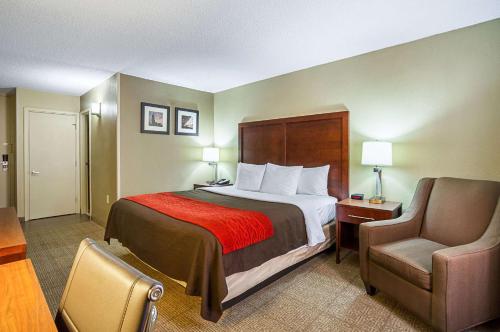 a hotel room with a bed and a chair at Comfort Inn Downtown in Cleveland