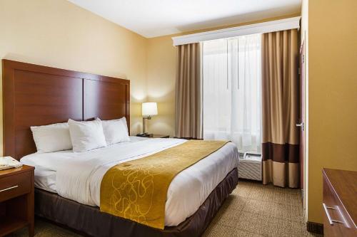 a hotel room with a large bed and a window at Comfort Suites in Twinsburg