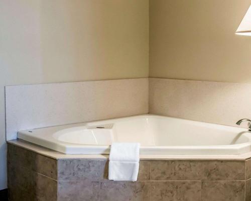 baño con bañera y toalla. en Comfort Suites Cincinnati North, en Forest Park