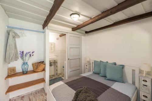 ヴァレンツァにあるLovely Cottage Homeのベッドルーム(青い枕のベッド1台付)