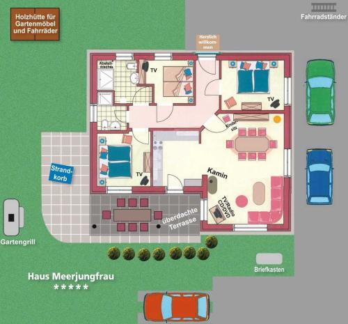 a floor plan of a villa with at Haus Meerjungfrau in Ostseebad Karlshagen