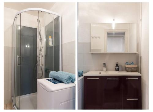 une salle de bain avec une douche, des toilettes et un lavabo dans l'établissement Travel Homes - The Bredele, next to Little Venice, à Colmar