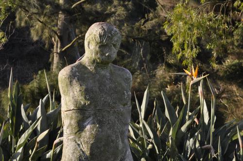 a statue of a woman in a garden with a flower at Wildekrans Country House in Botrivier