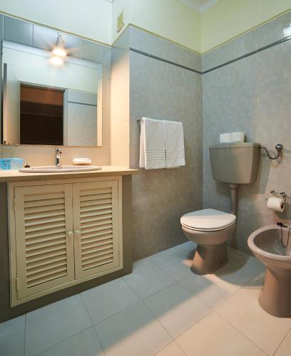 a bathroom with a toilet and a sink and a mirror at RR Club Amarilis in Portimão