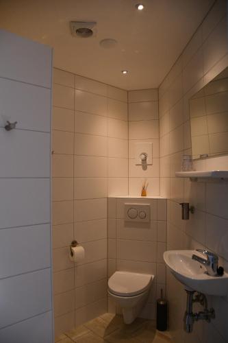 a bathroom with a toilet and a sink at B&B Waddenzeetexel in Oudeschild